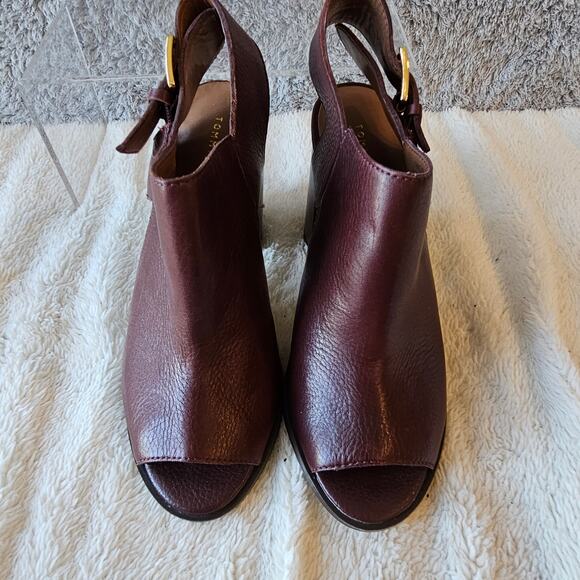 Tommy Hilfiger Womens Peppy Pebbled Leather‎ Peep Toe Heels Sandal 6M Burgundy - Picture 3 of 8